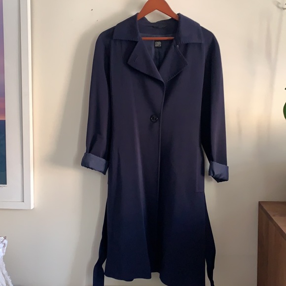 Cinzia Rocca Bergdorf Goodman Virgin Wool Navy Trench Coat US Size 12 - Picture 4 of 9